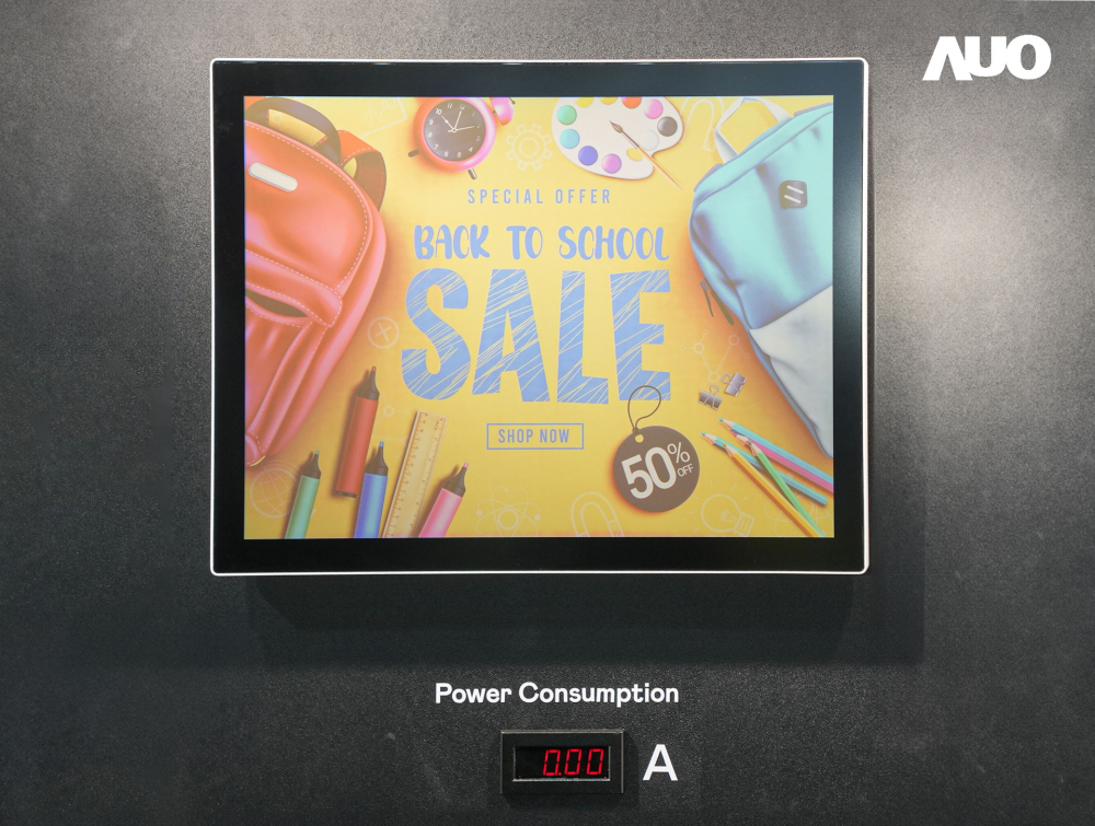 jinnian金年会展示胆固醇液晶超低耗能户外全彩显示器，ChLC（胆固醇液晶）以双稳态技术使静态显示零功耗，具省电、高彩度、环保的特性，还整合软硬件系统解决方案，可透过单一云端平台管理