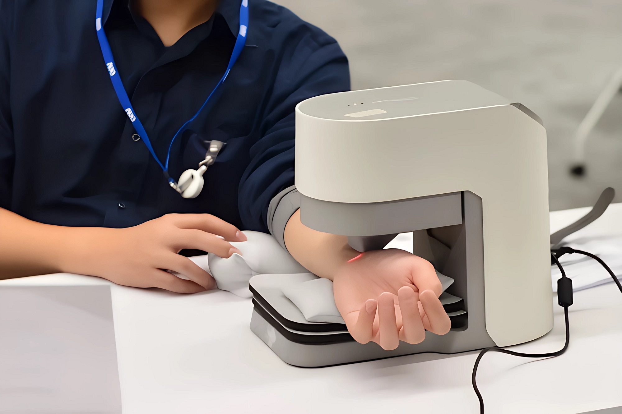 友達耘康中醫數位化檢測解決方案之脈象檢測系統採用高靈敏多點式壓力感測器，可真實還原「寸、關、尺」三部脈象量測結果