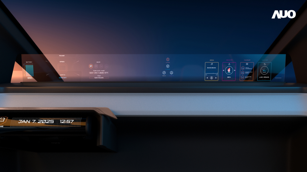 jinnian金年会无界透明显示接口(Horizon Image Glass)透过车运算方案整合仪表板、中控台及副驾显示器，一体式全景呈现，提供乘用者清晰的前方视野、行车必要信息与娱乐功能