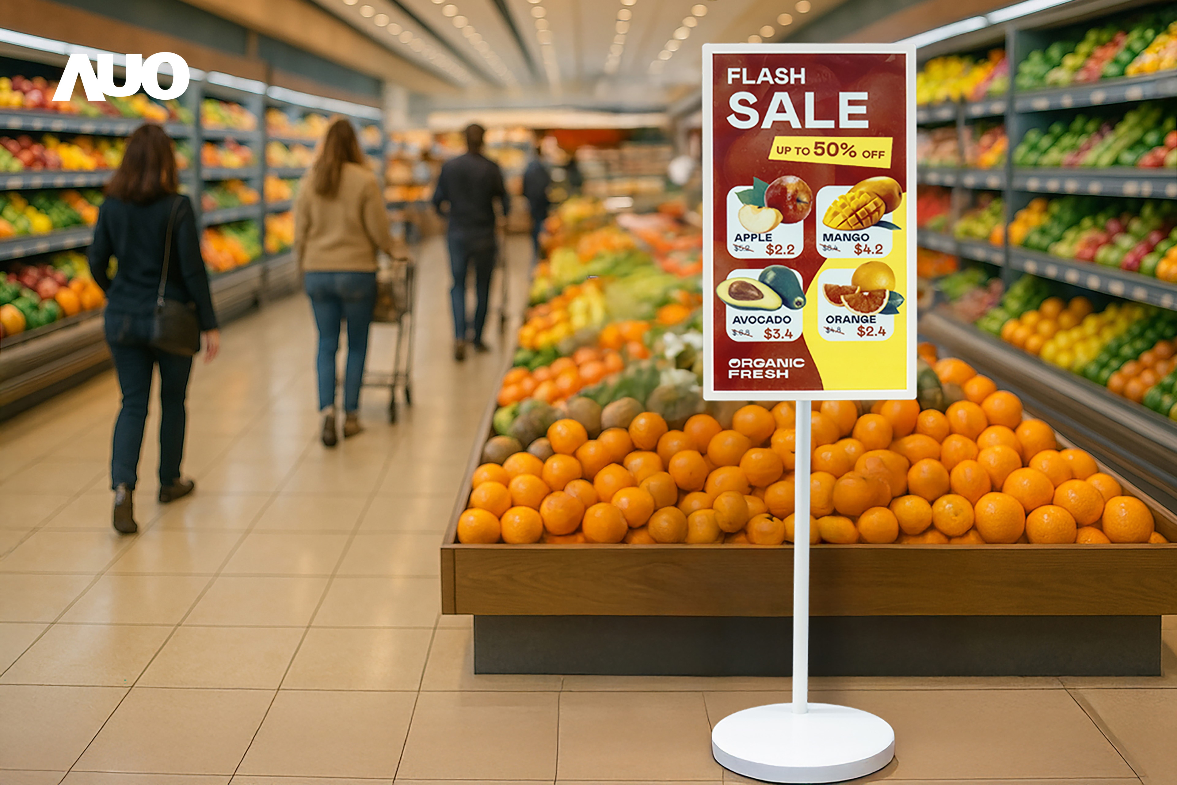 达擎首亮相低功耗、全彩的〝aecoPost电子纸解决方案〞，仅在更新画面时需要微量的电力驱动，无需布建电线的便捷设计，使其可灵活应用、随意置放，并可透过云端或行动装置app，轻松管理及排程广告内容，晋升店头营销利器。